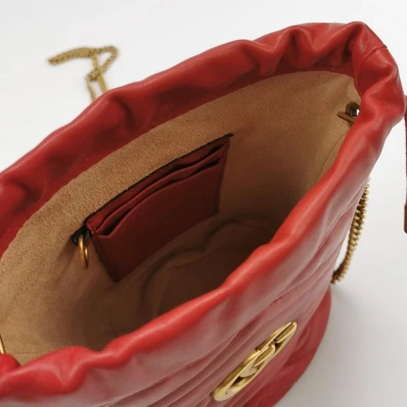 Gucci Red and Gold Mini Bag with Chevron Quilting - Picture 6 of 14